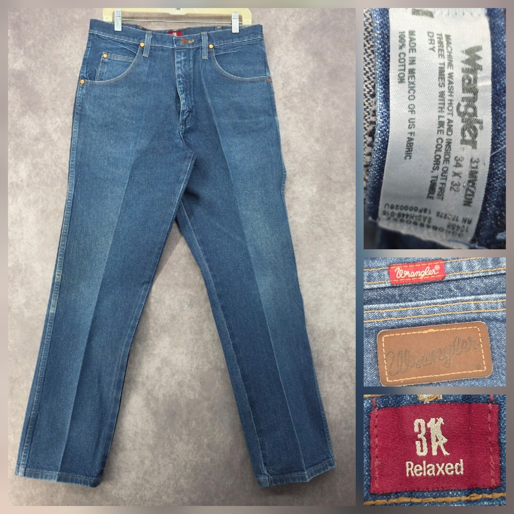 Wrangler Relaxed Fit Jeans Mens 34x32 Medium Wash Blue Denim Straight Leg Pants